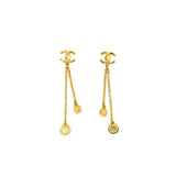 Chanel Dropped Earrings CC Logo Crystal Gold Tone