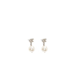 Chanel CC Logo Pearl Dropped Earrings Silver Tone