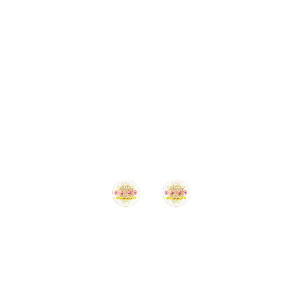 Chanel mini round with CC logo rainbow earrings light gold tone