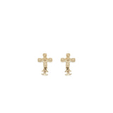 Chanel Cross earrings with CC Logo dropped, Crystal/ pearl Gold Tone