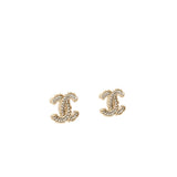 Chanel CC logo with mini pearl deco earrings light gold tone