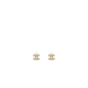 Chanel small model cc logo crystal earrings light gold tone