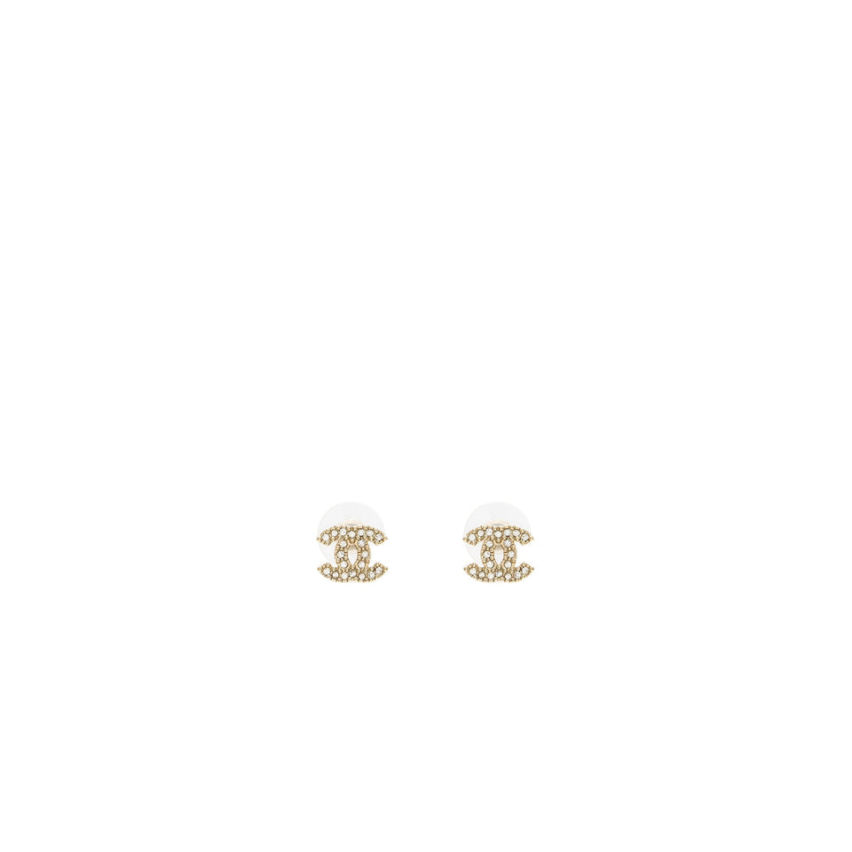 Chanel small model cc logo crystal earrings light gold tone