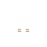 Chanel small model cc logo crystal earrings light gold tone