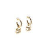 Chanel Square CC Logo Dropped Earrings Crystal Light Gold Tone