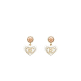 Chanel giant cc logo heart earrings crystal/pearl light gold tone