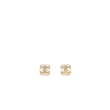 Chanel Square CC Logo Earrings Crystal Light Gold Tone