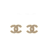 Chanel CC logo with mini pearl deco earrings light gold tone