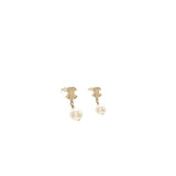 Chanel small model cc logo with pearl drop earrings light gold tone