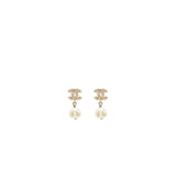 Chanel small model cc logo with pearl drop earrings light gold tone