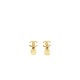 Chanel CC Logo Square Pearl Drop Earrings Gold Tone