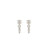 Chanel CC Logo Crystal Drop Earring Silver Tone