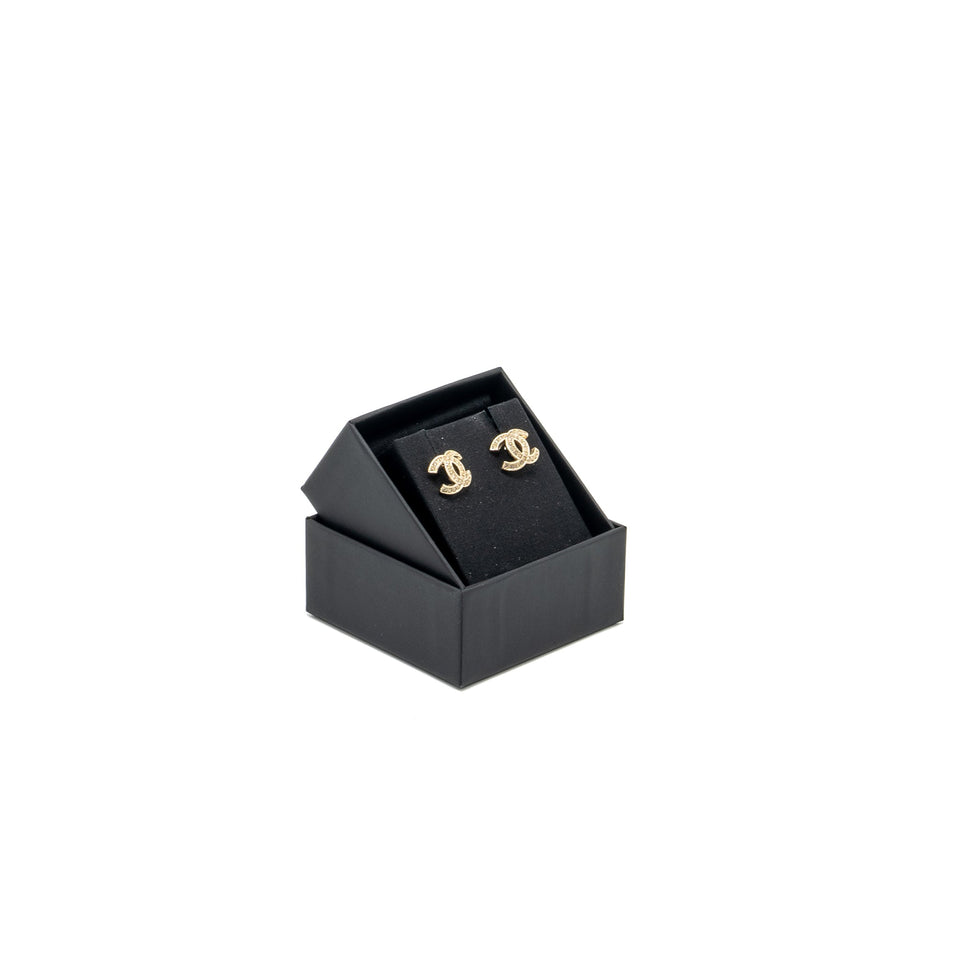 Chanel CC Logo Earrings with Crystal Light Gold Tone