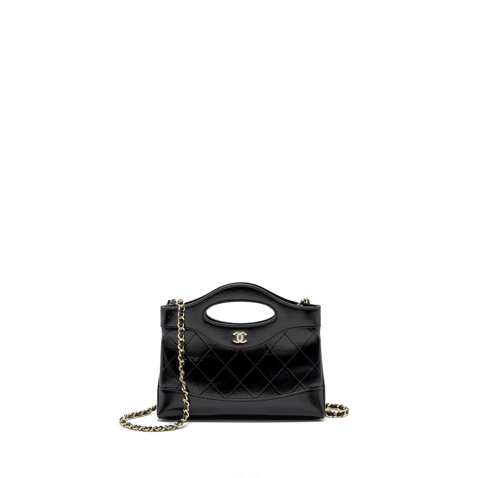 Chanel 24C mini 31 clutch with chain shiny calfskin black L (microchip)