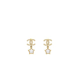 Chanel CC Logo Star Dropped earrings Pearl/Crystal/Gold Tone