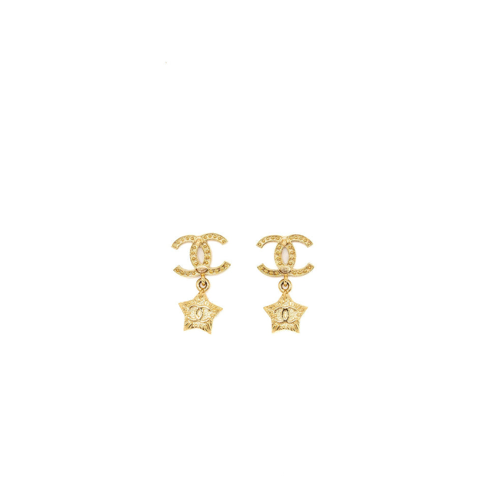 Chanel CC Logo Star Dropped earrings Pearl/Crystal/Gold Tone
