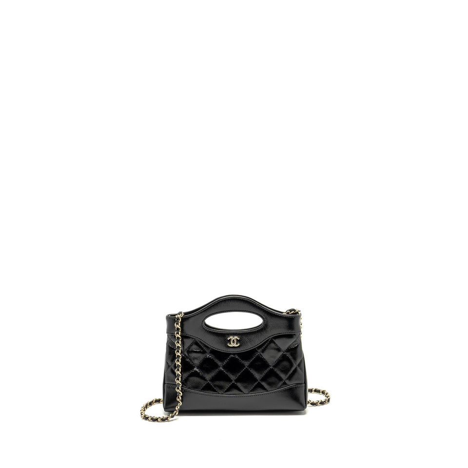 Chanel 24S Mini 31 Clutch with Chain Shiny Lambskin Black L (microchip)