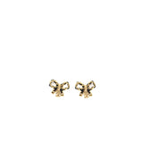 Chanel leather weave bow earrings black with gold tone