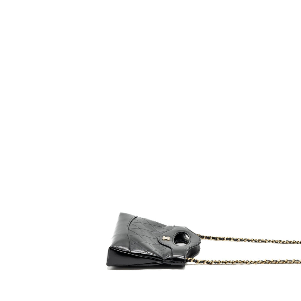 Chanel 24c Mini 31 Clutch With Chain Shiny Calfskin  Black L(Microchip)