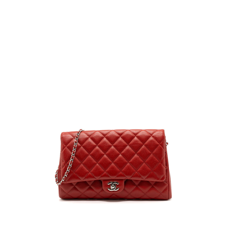 Chanel Timeless Flap Clutch With Chain Caviar Red