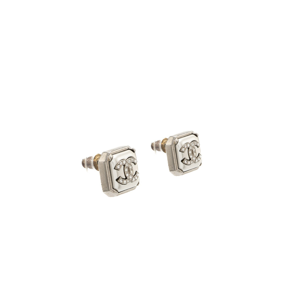 Chanel Square CC Logo Earrings Crystal