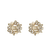 Chanel Giant Geometric CC Logo Earrings Pearl/Crystal Light Gold Tone