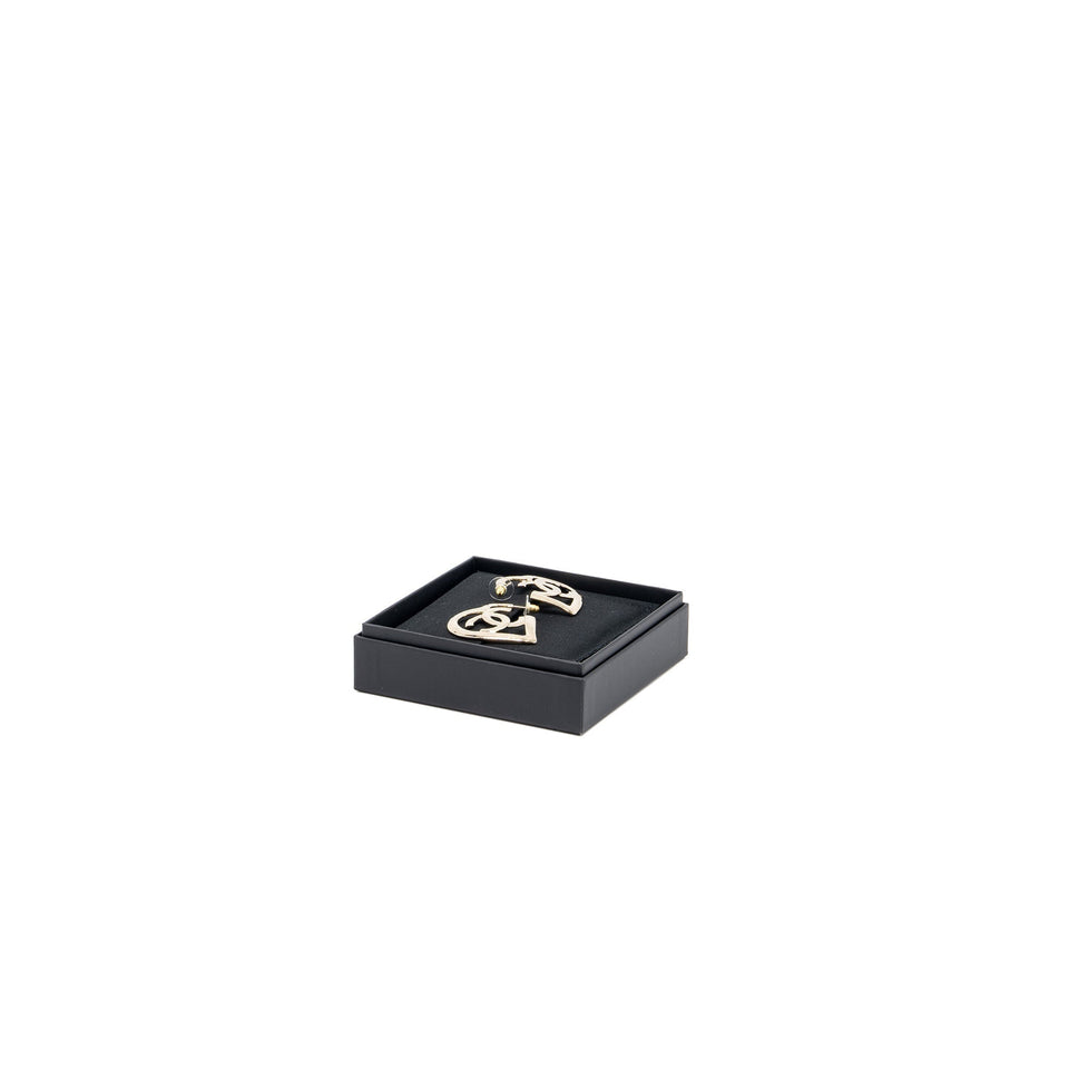 Chanel Giant Heart and CC logo earrings light gold tone
