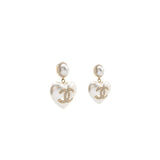 Chanel Heart Pearl Crystal CC Logo Earrings L