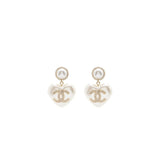 Chanel Heart Pearl Crystal CC Logo Earrings L