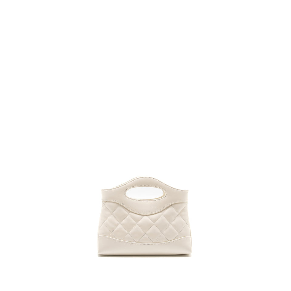 Chanel Mini 31 Clutch with  Chain Shiny Calfskin White L (Microchip)