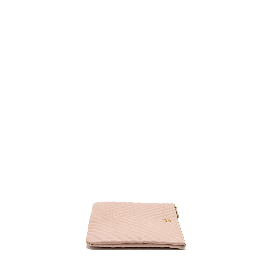 Chanel Chevron Zip Clutch calfskin light pink
