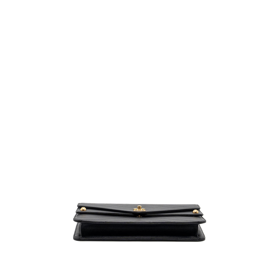 Chanel Voyage Chevron Clutch Calfskin Black