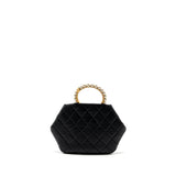 Chanel pearl round handle evening clutch lambskin black  (microchip)