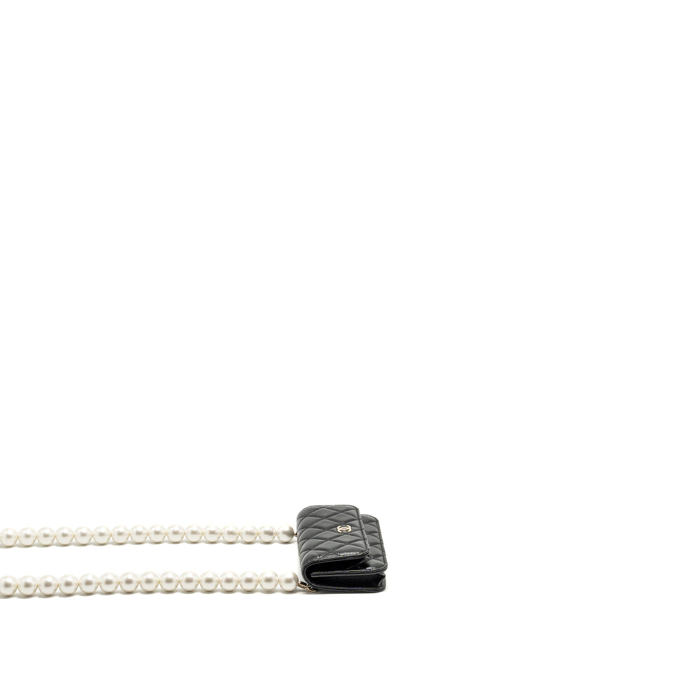 Chanel CC Logo Clutch with Giant Pearl Chain Lambskin Black L