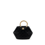 Chanel pearl round handle evening clutch lambskin black  (microchip)