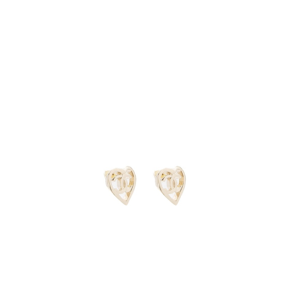 Chanel heart and CC logo earrings light gold tone