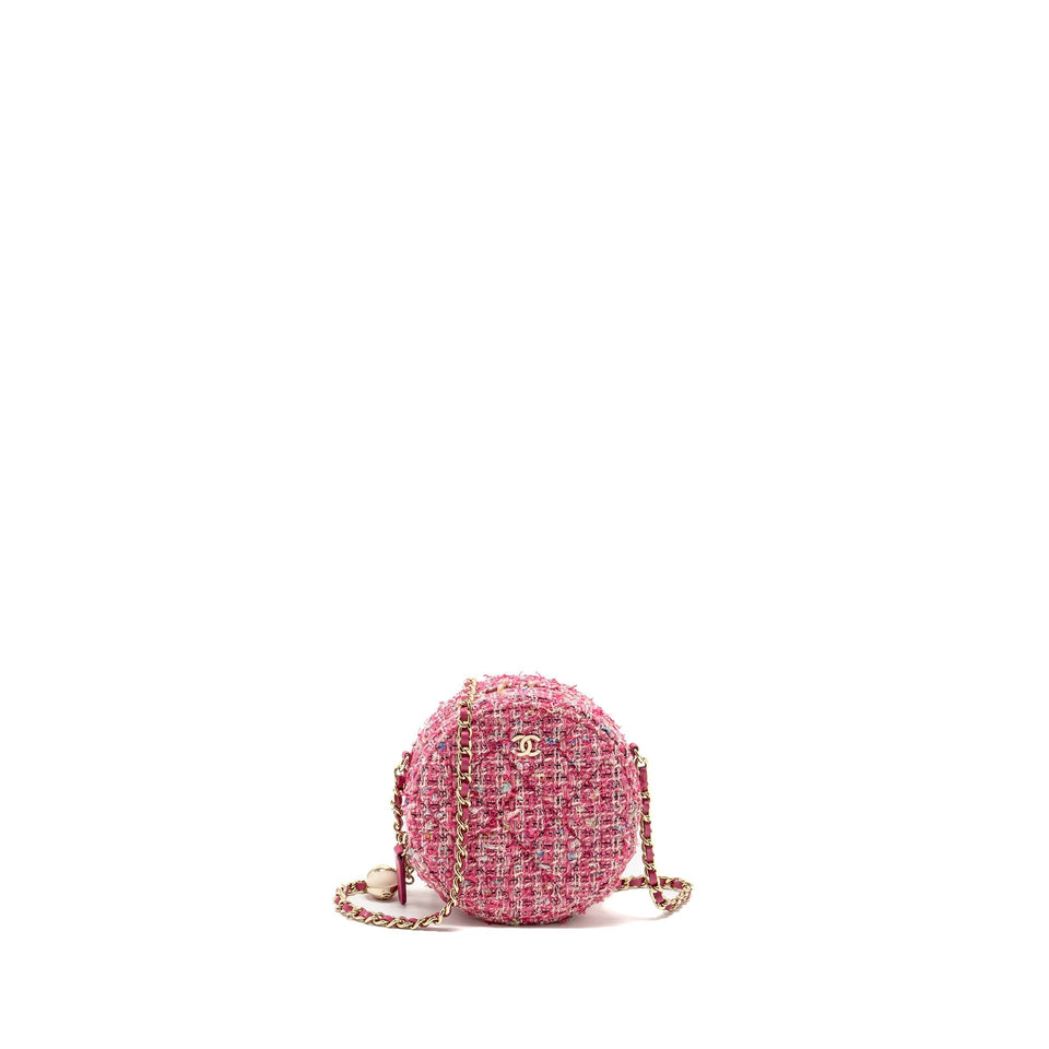 Chanel Round Clutch With Chain Tweed Pink/Multicolour L