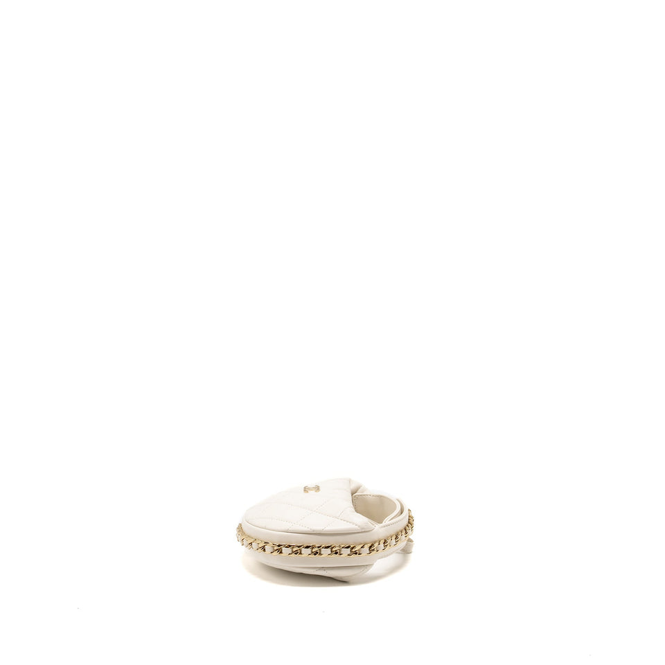 Chanel 23C Round Clutch Lambskin White L (Microchip)