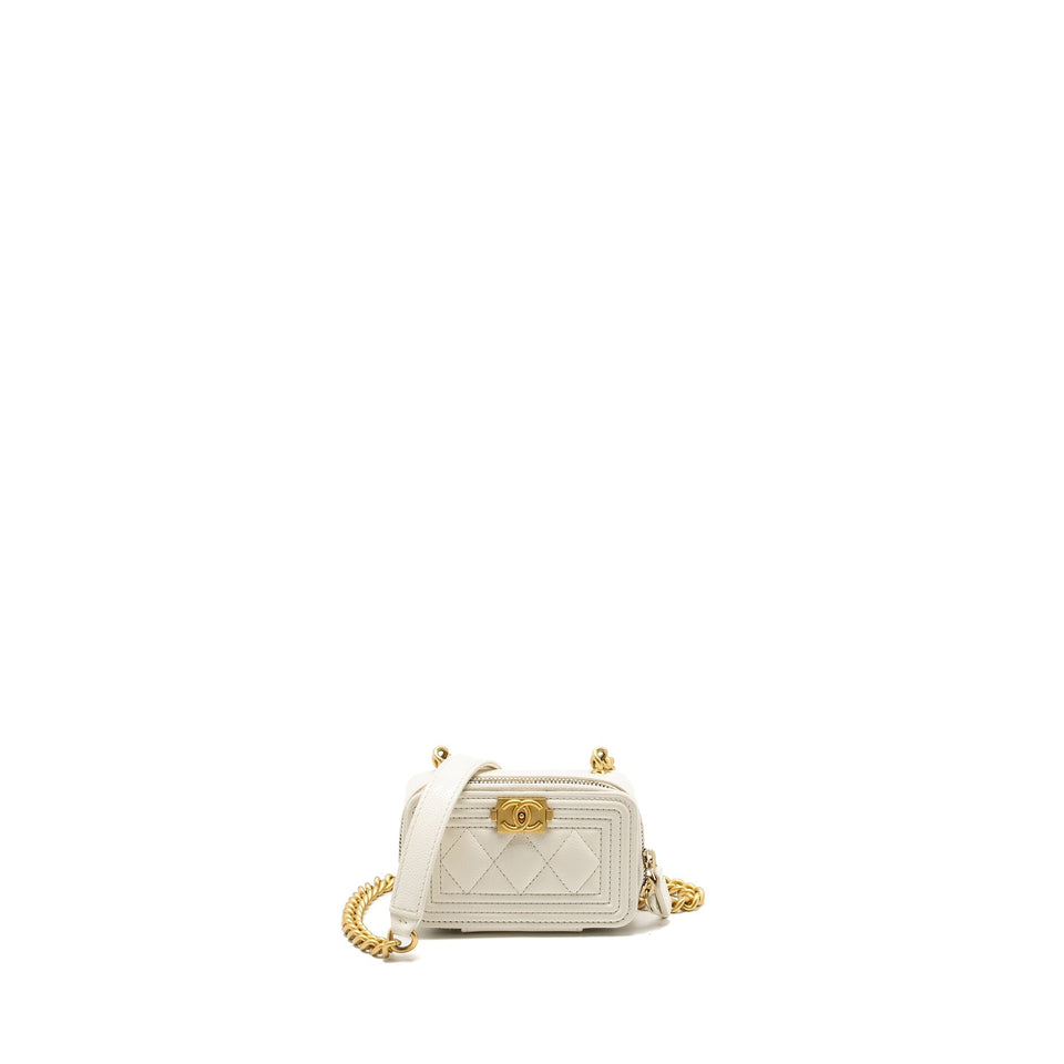 Chanel Boy Chain Clutch Caviar White  (Microchip)