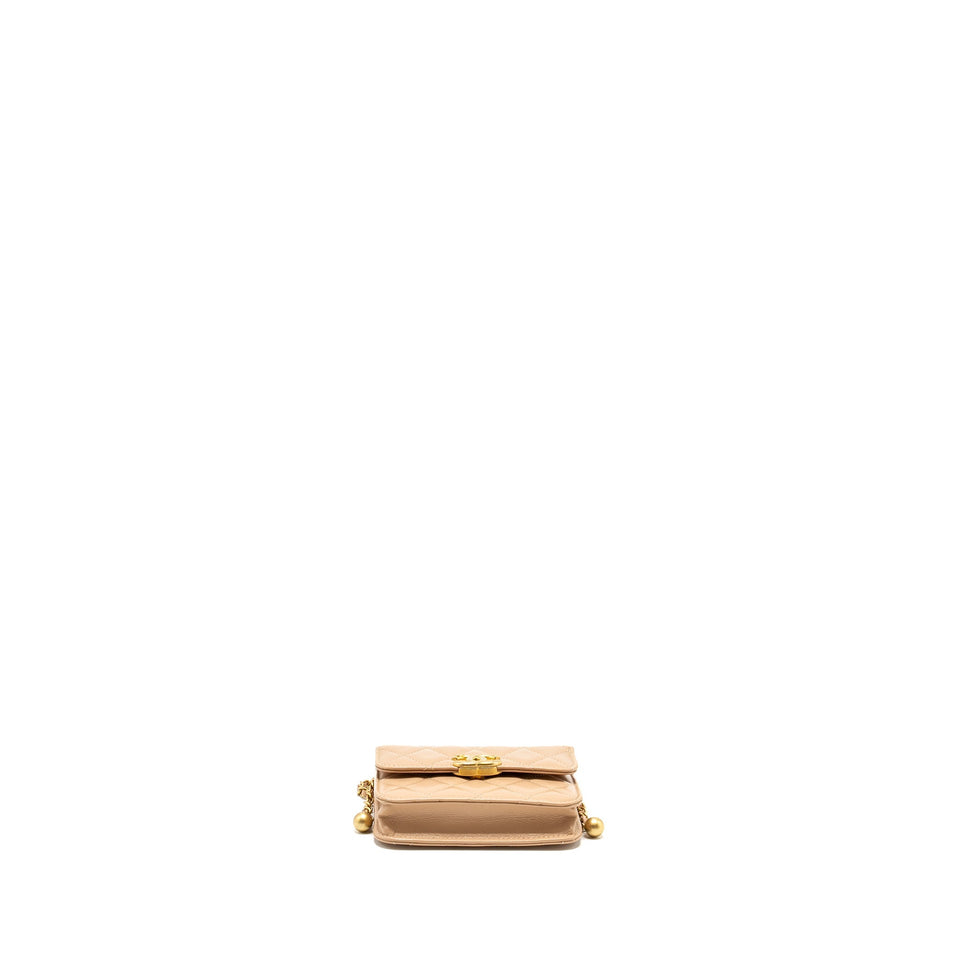 Chanel 21A Gold Crush Mini Flap Clutch with Adjustable Chain Calfskin Beige