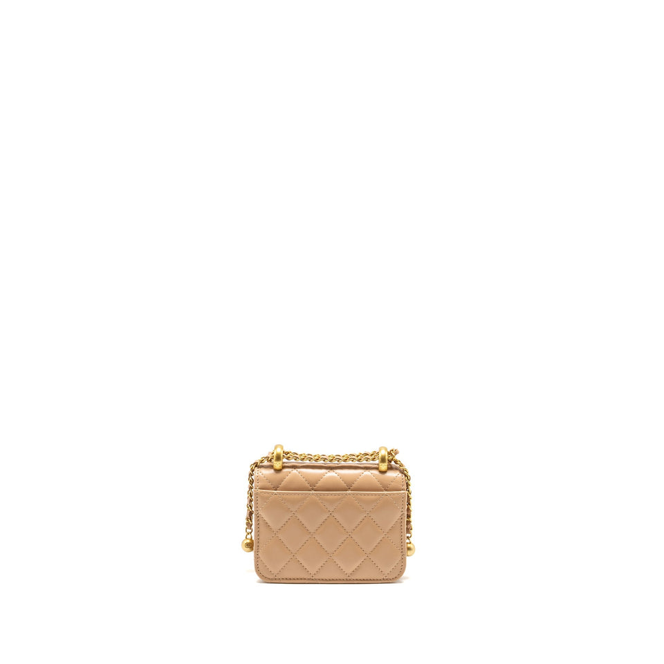 Chanel 21A Gold Crush Mini Flap Clutch with Adjustable Chain Calfskin Beige