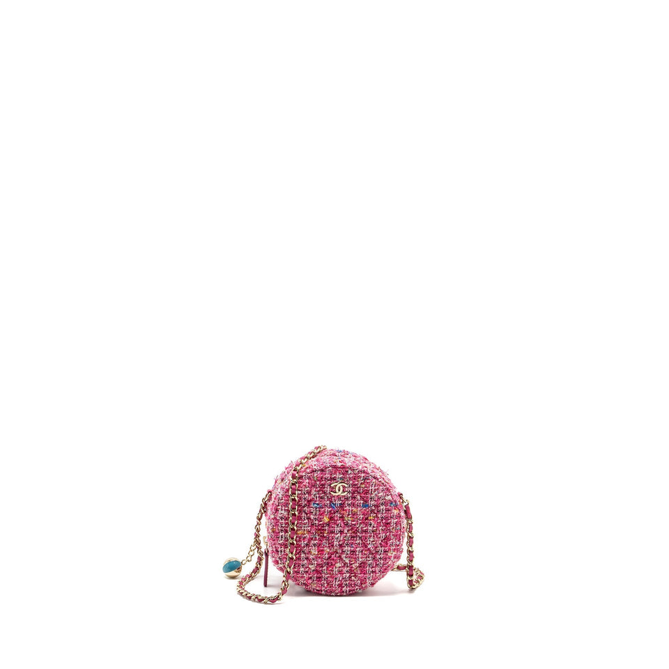 Chanel Round Clutch with Chain Tweed Pink/Multicolour L