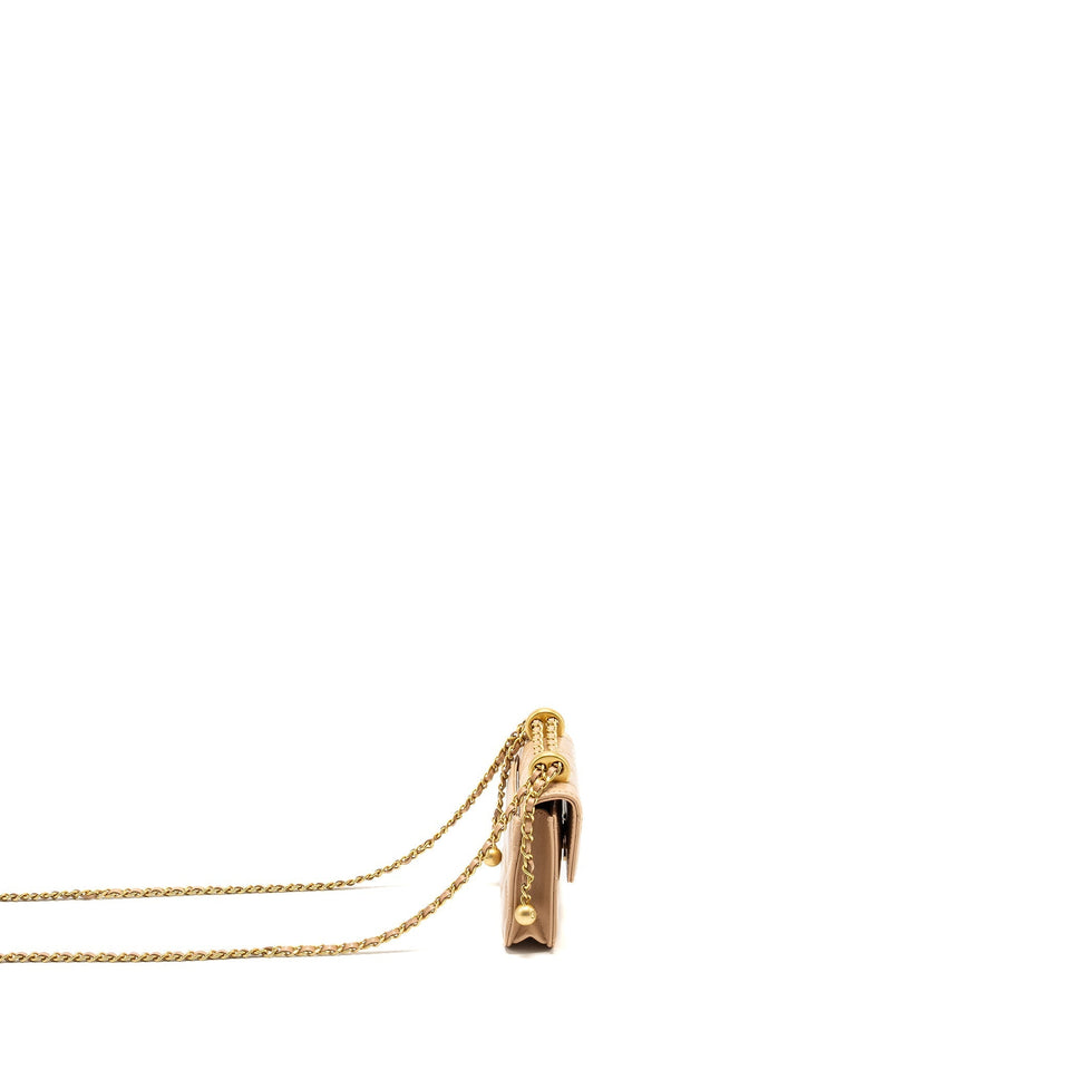 Chanel 21A Gold Crush Mini Flap Clutch with Adjustable Chain Calfskin Beige