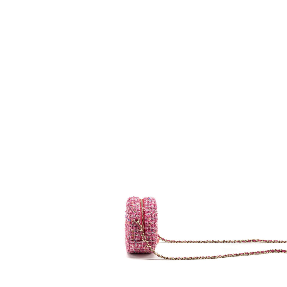 Chanel Round Clutch with Chain Tweed Pink/Multicolour L
