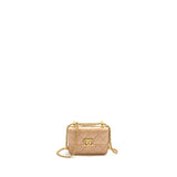 Chanel 21A Gold Crush Mini Flap Clutch with Adjustable Chain Calfskin Beige