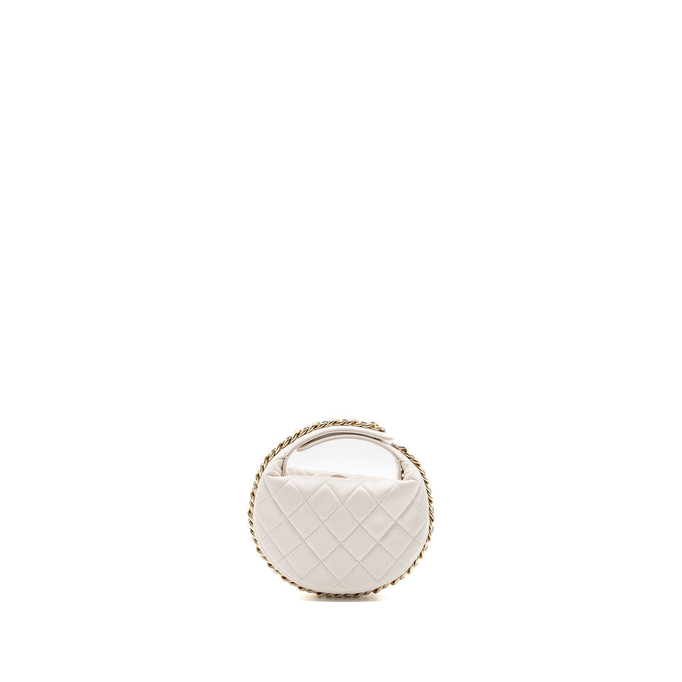 Chanel 23C Round Clutch Lambskin White L (microchip)