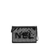 Chanel Letter Logo Clutch Bag Tweed PVC/Lambskin Black L