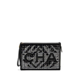 Chanel Letter Logo Clutch Bag Tweed PVC/Lambskin Black L