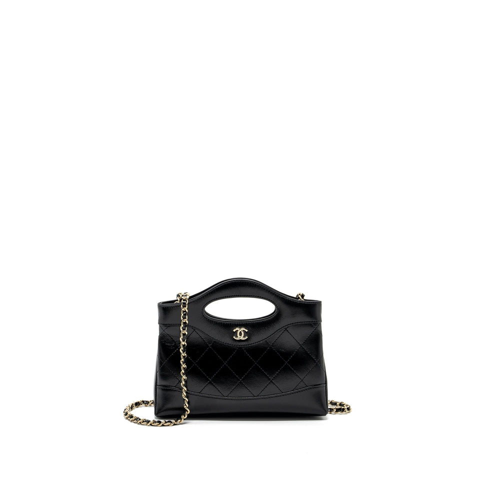 Chanel 24C mini 31 clutch with chain shiny calfskin black L (microchip)