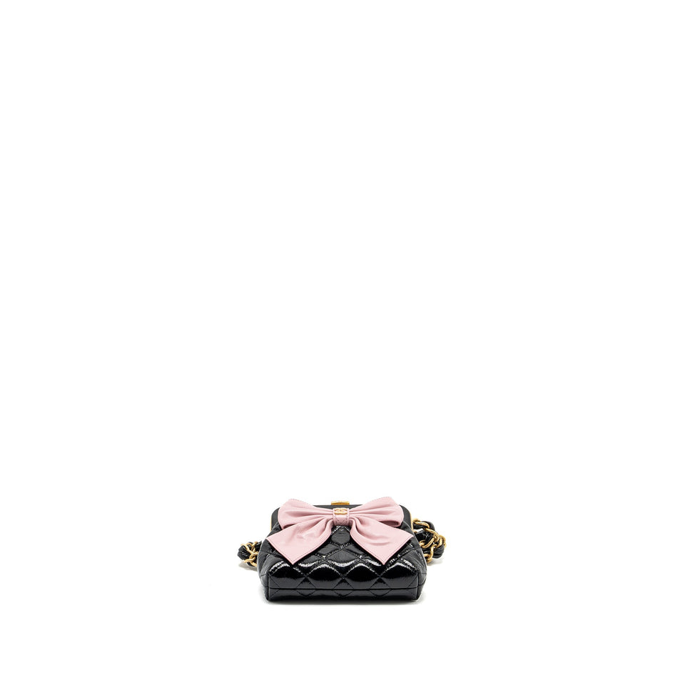 Chanel 24a Bowknot Clutch with Chain Patent Crumpled Lambskin/Shiny Lambskin Black/Pink  (Microchip)